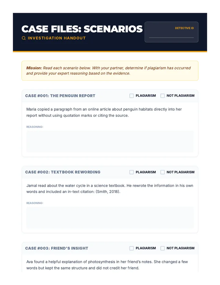 Plagiarism Scenarios Handout