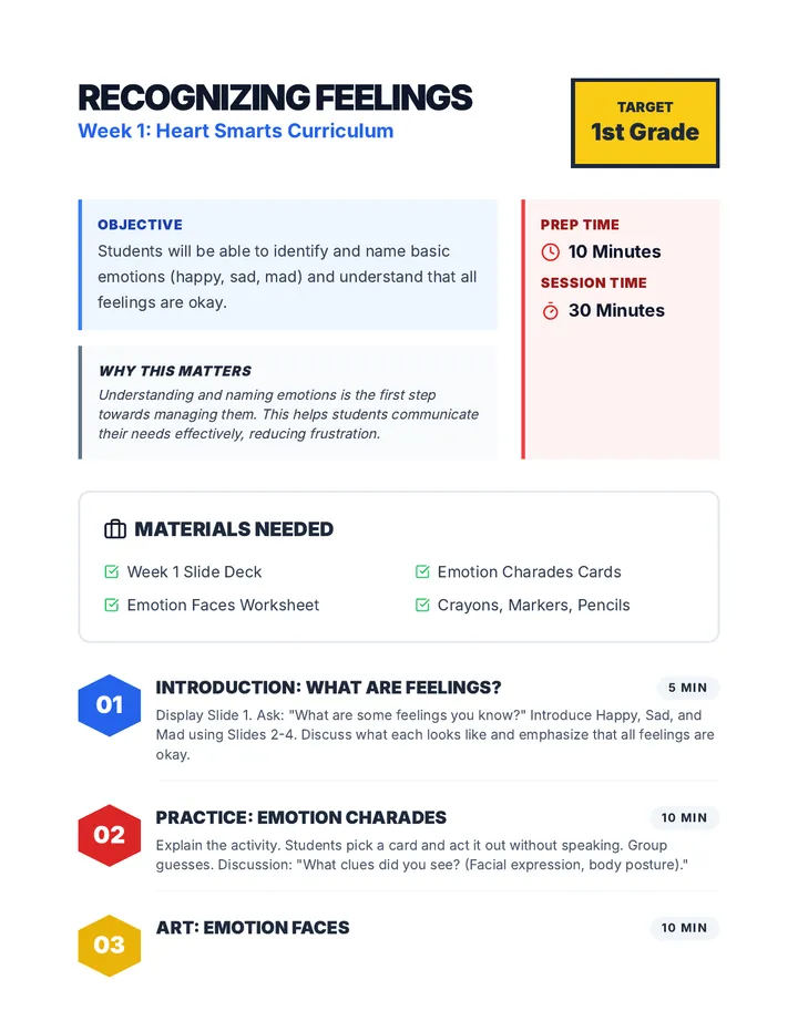 Recognizing Feelings Teacher Guide