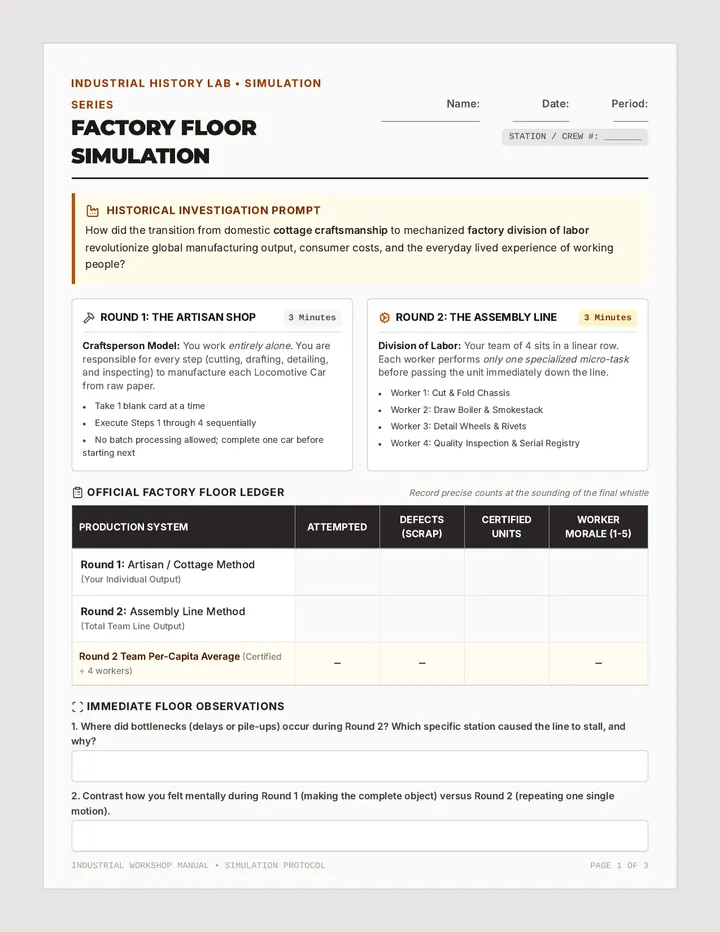 Factory Floor Simulation Activity