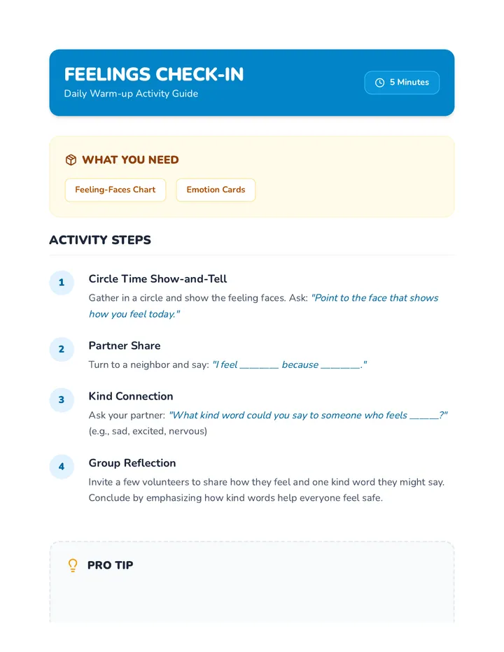 Feelings Check In Activity