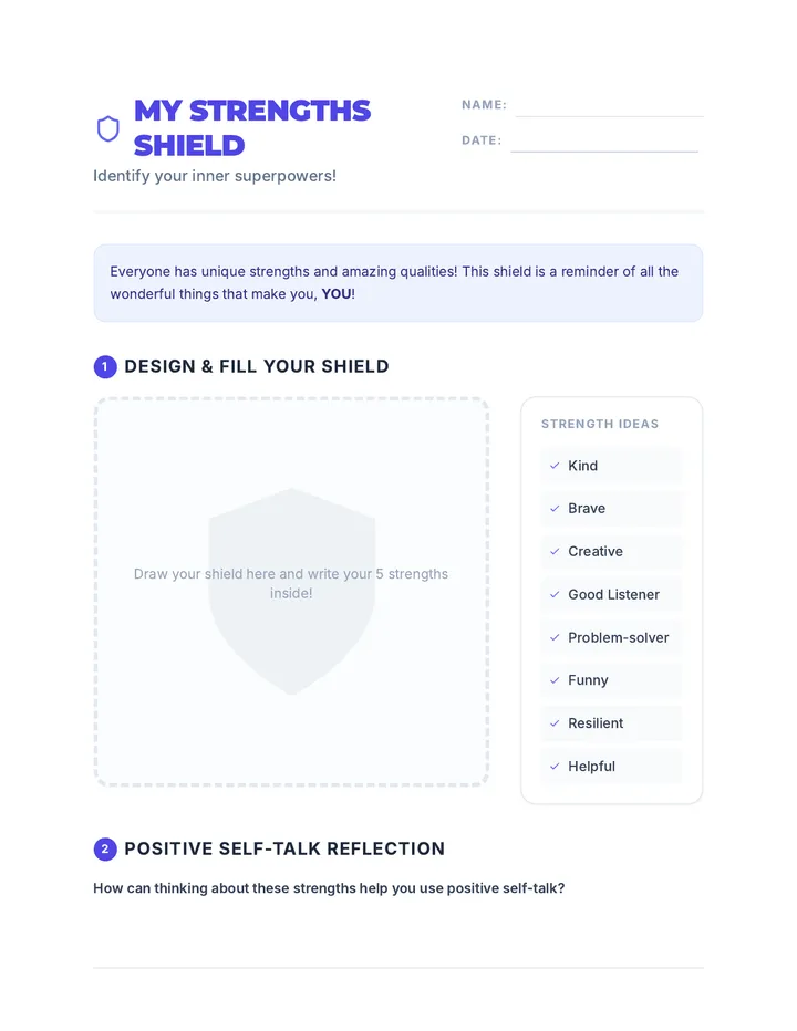 My Strengths Shield Worksheet