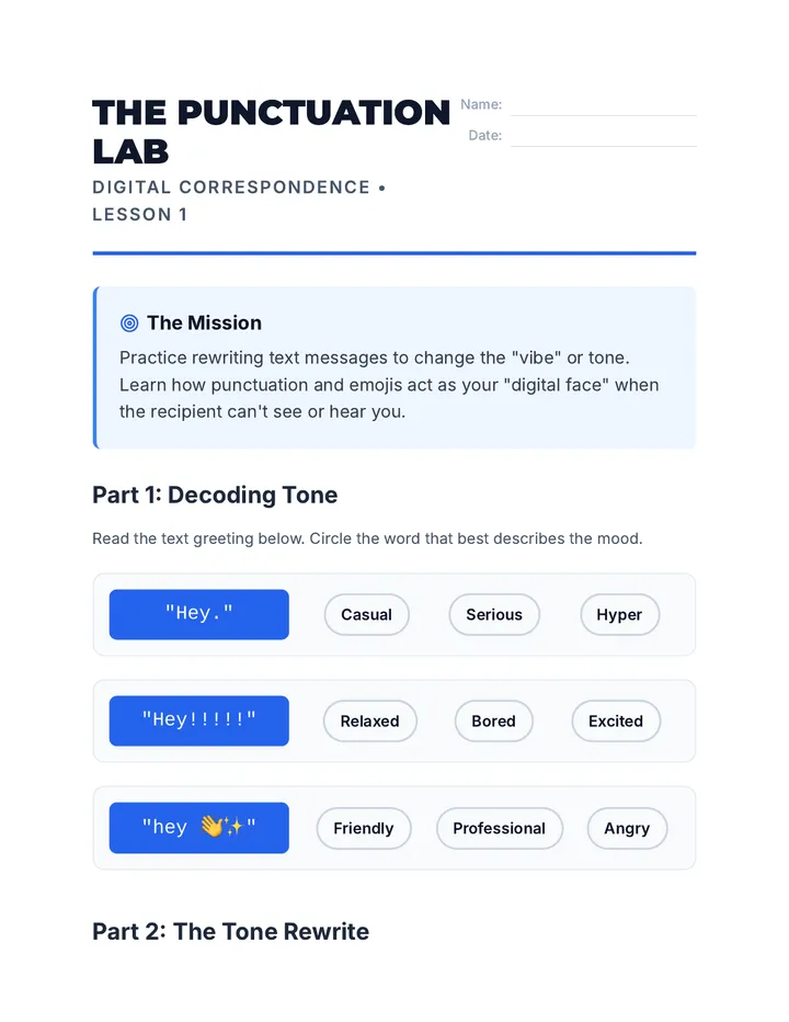 Punctuation Lab Worksheet