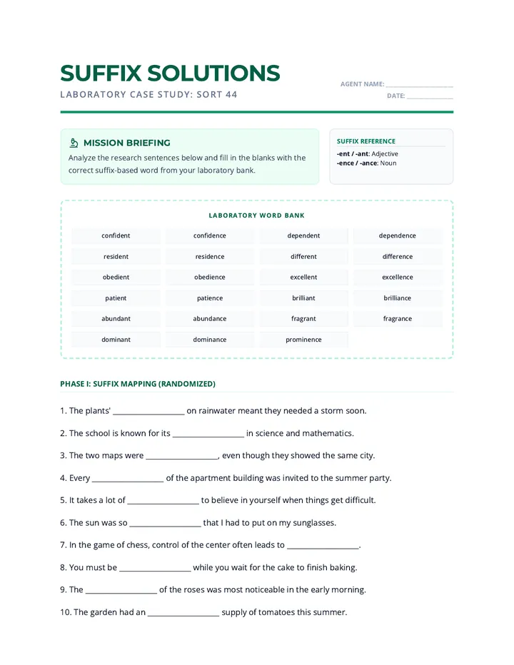 Suffix Solutions Worksheet