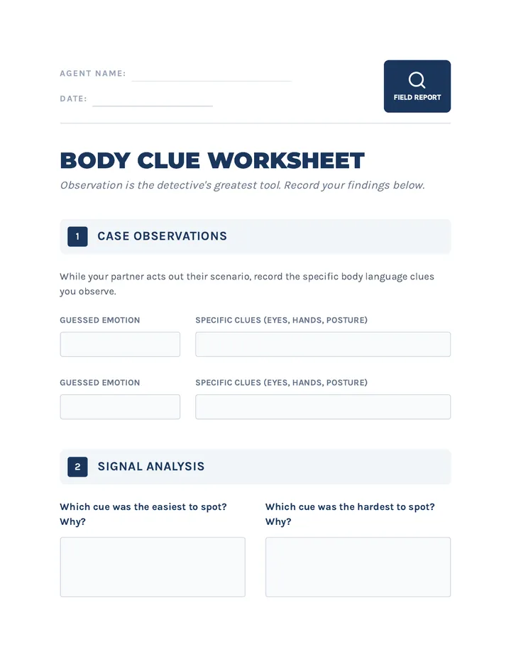Body Clue Worksheet