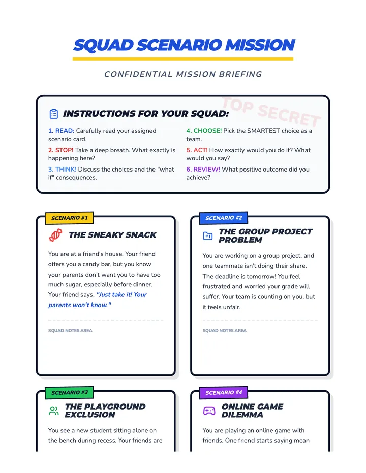 Squad Scenario Activity Cards