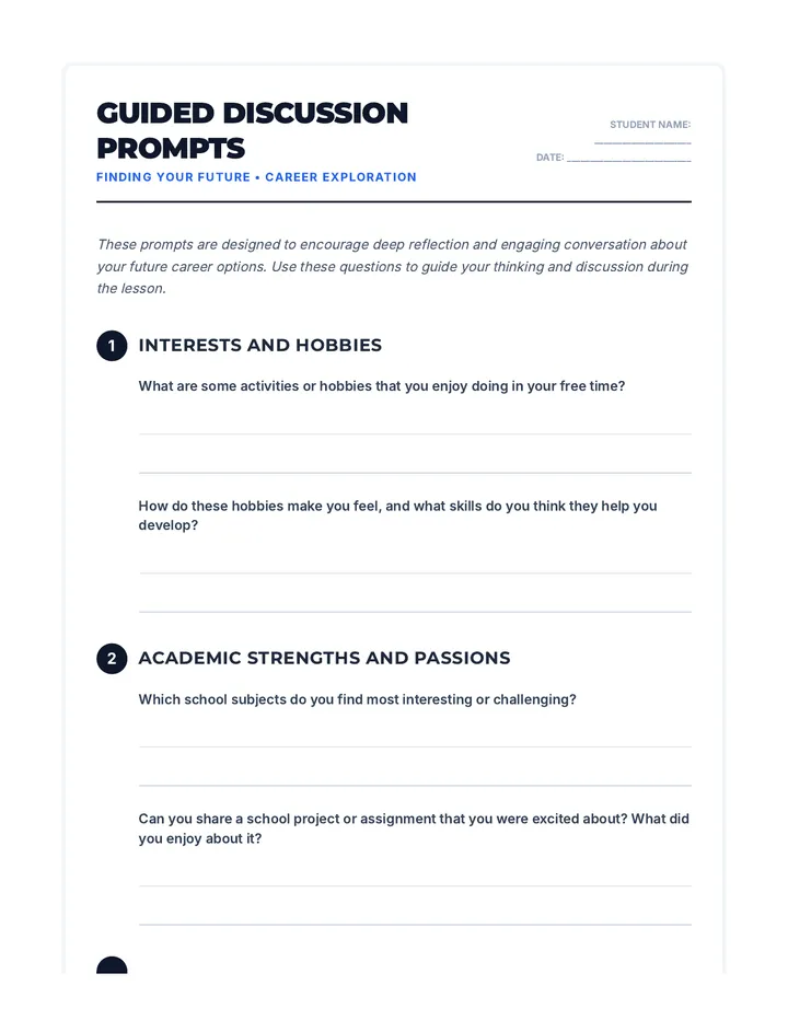Guided Discussion Prompts Worksheet