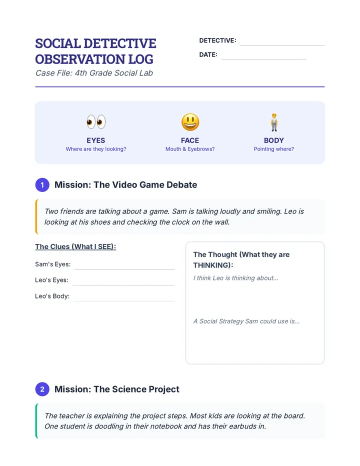 Social Detective Worksheet