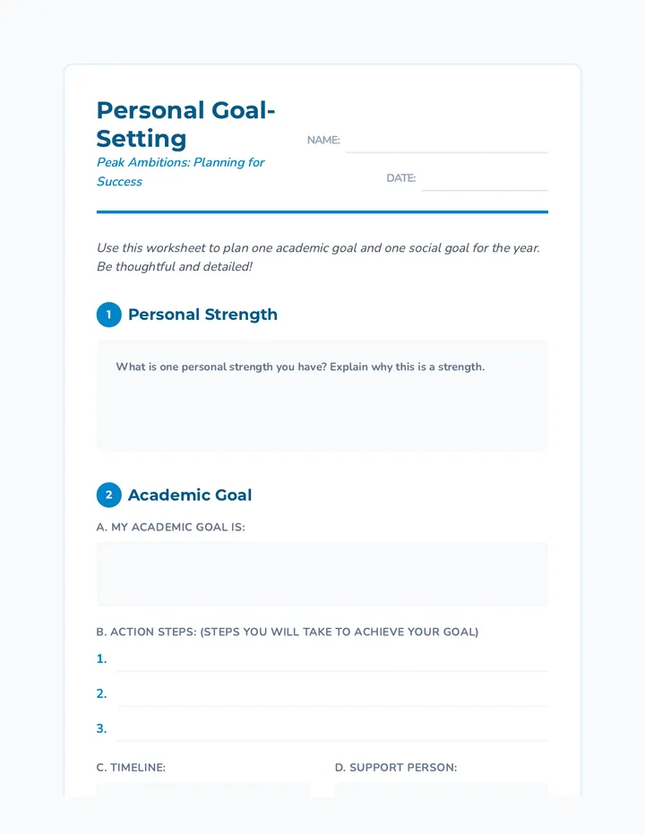 Personal Goal Worksheet Doc