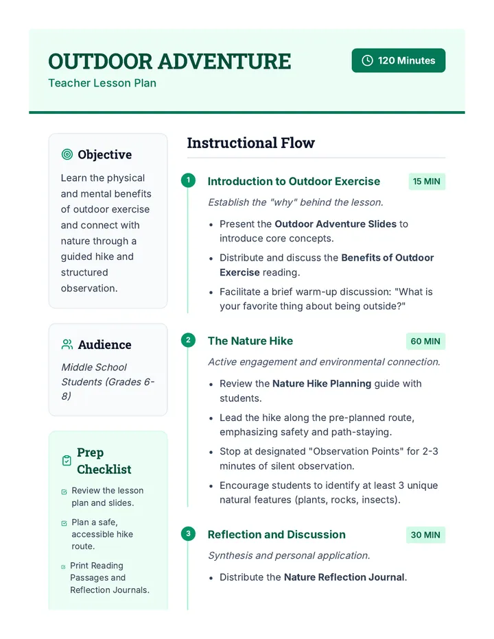 Outdoor Adventure Plan Teacher Guide