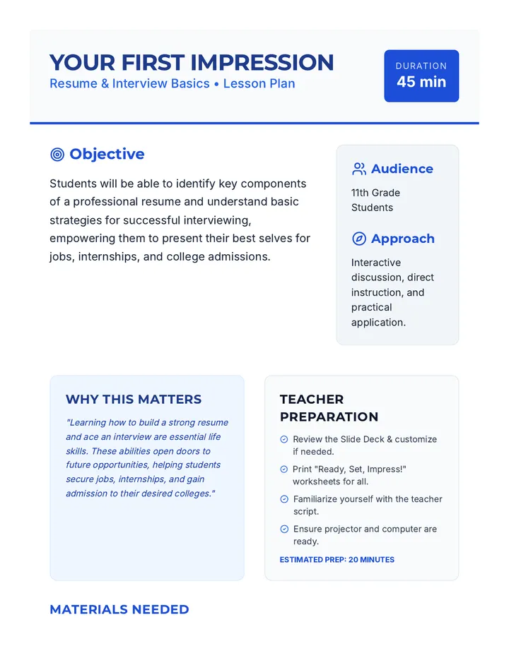 Your First Impression Lesson Plan