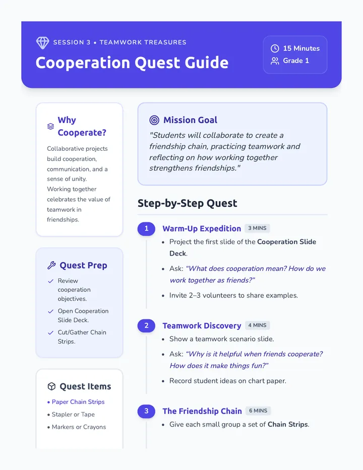 Teamwork Treasures Lesson Plan