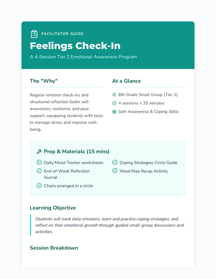 Weekly Check-In Plan Teacher Guide