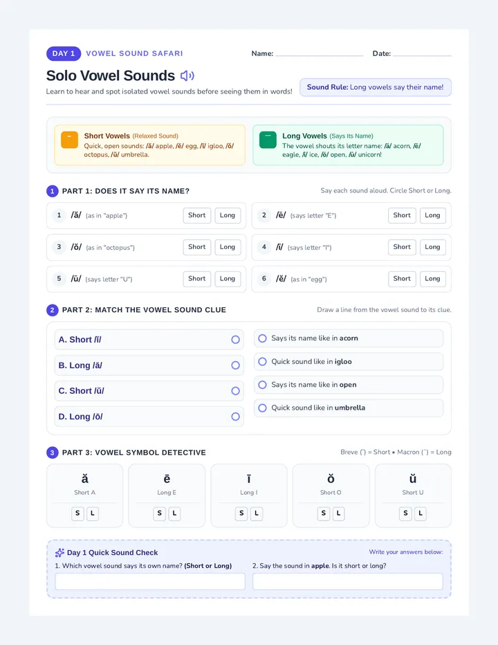 Solo Sounds Worksheet