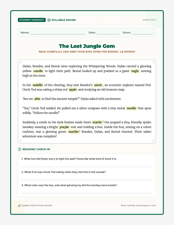 Syllable Safari Student Worksheet