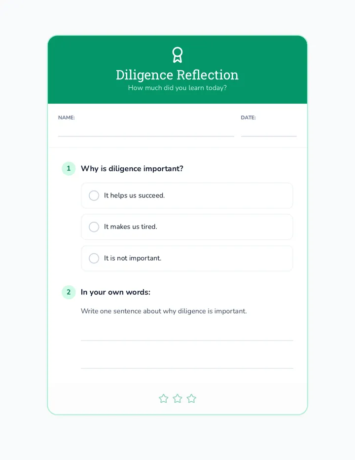 Diligence Reflection Exit Ticket