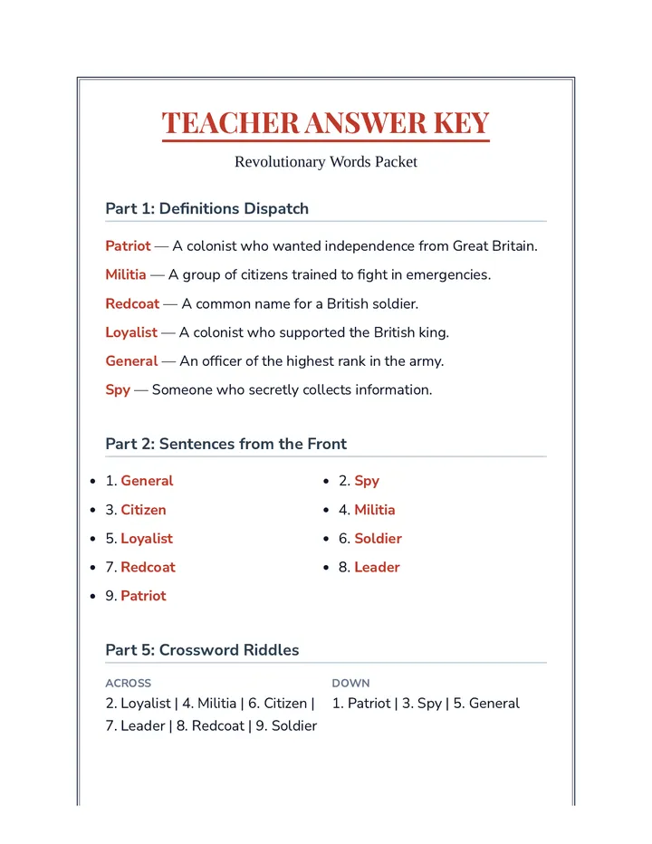 Revolutionary Teacher Key