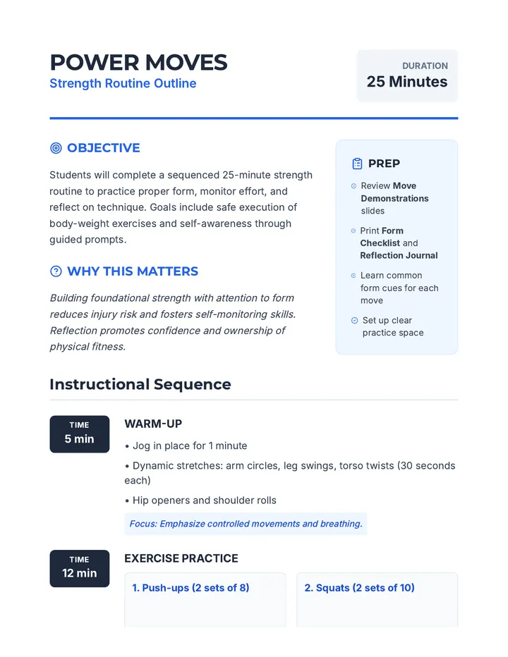 Power Moves Lesson Plan