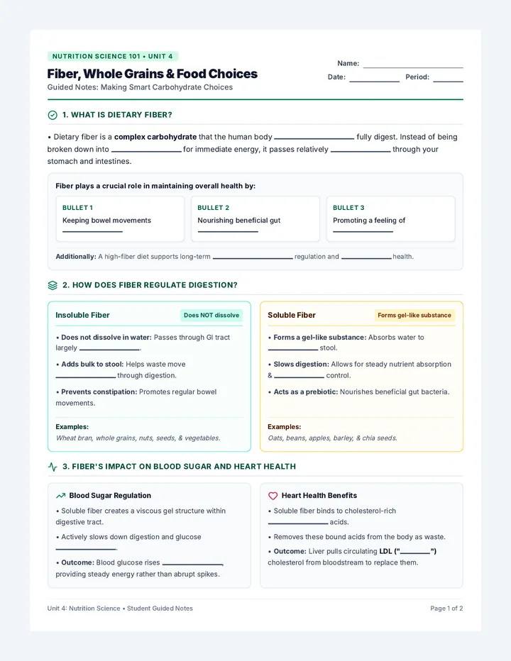 Smart Carbohydrates Guided Notes