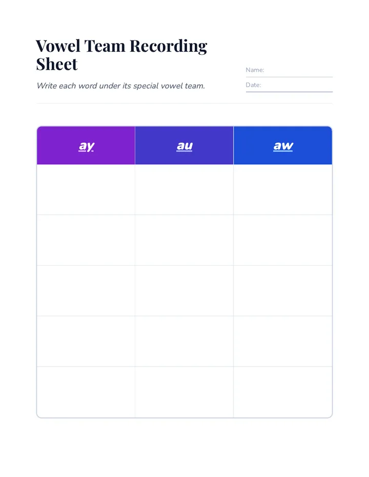 Vowel Team Recording Sheet