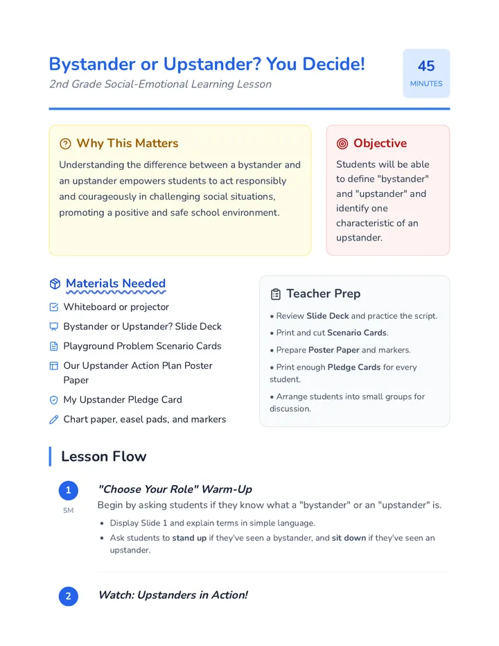 Bystander Upstander Lesson Plan