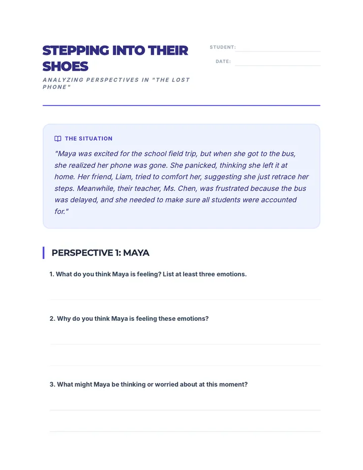 Stepping Into Their Shoes Worksheet