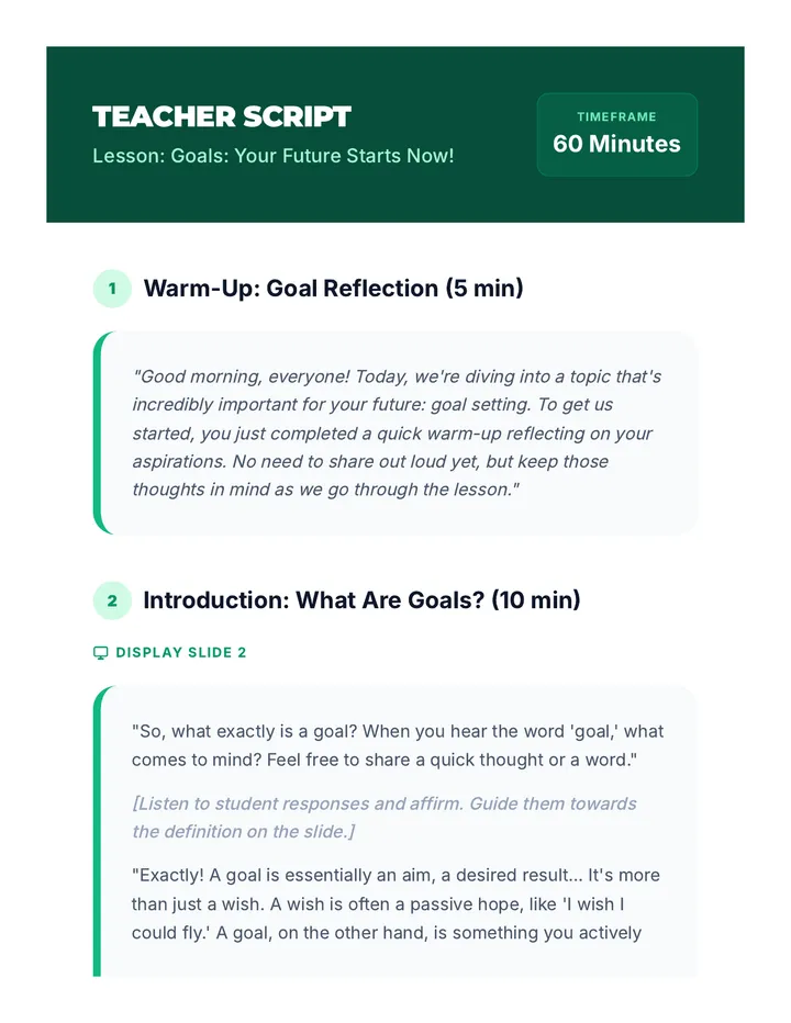 Goal Setting Teacher Script