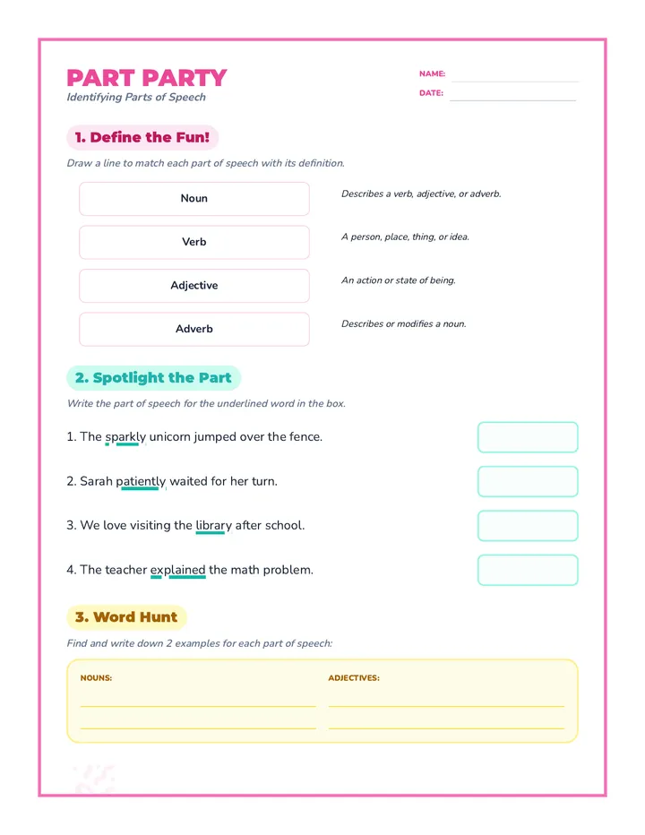 Part Party Worksheet