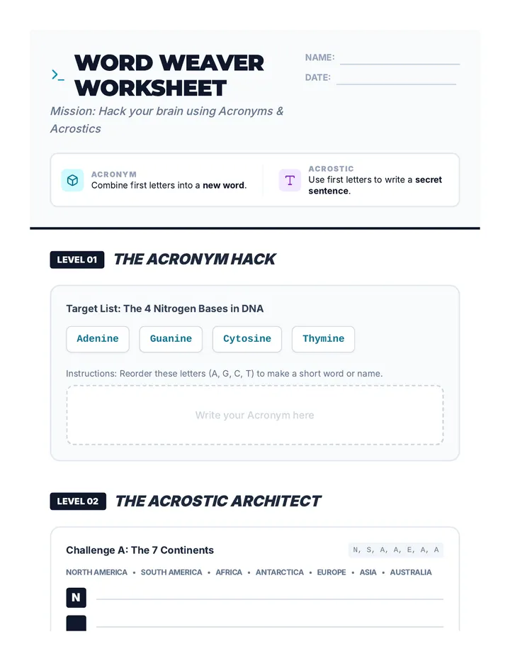 Word Weaver Worksheet