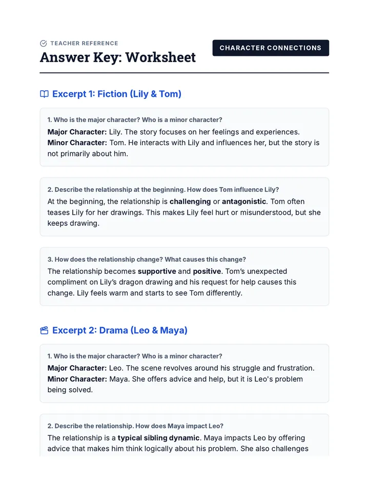 Character Connections Answer Key