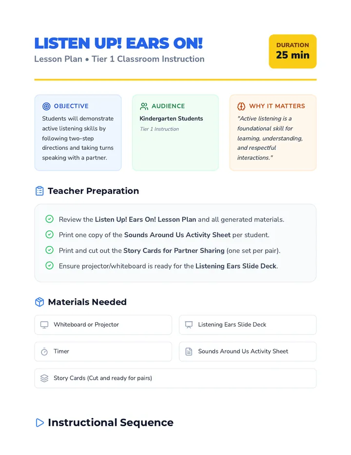 Listen Up Lesson Plan Teacher Guide