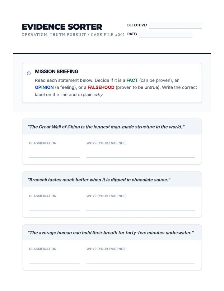 Evidence Sorter Worksheet