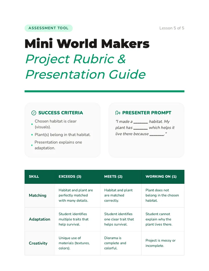 Mini World Makers Rubric Teacher Guide
