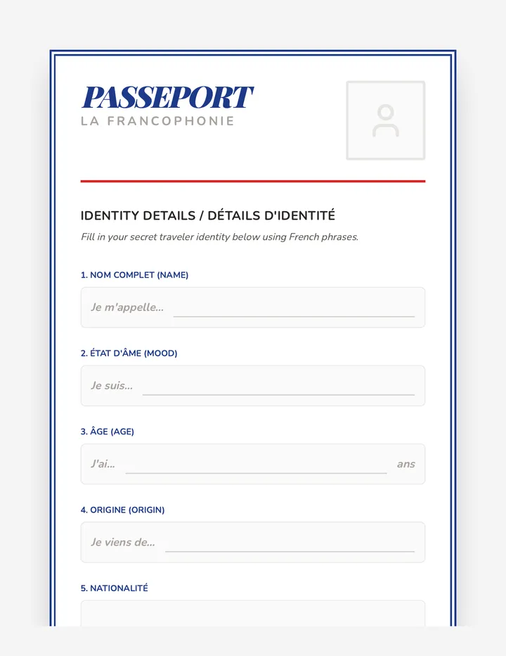 Francophone Passport Activity
