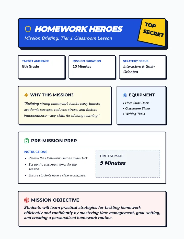 Homework Heroes Lesson Plan