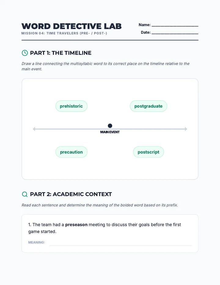 Time Travelers Worksheet pre- and post-