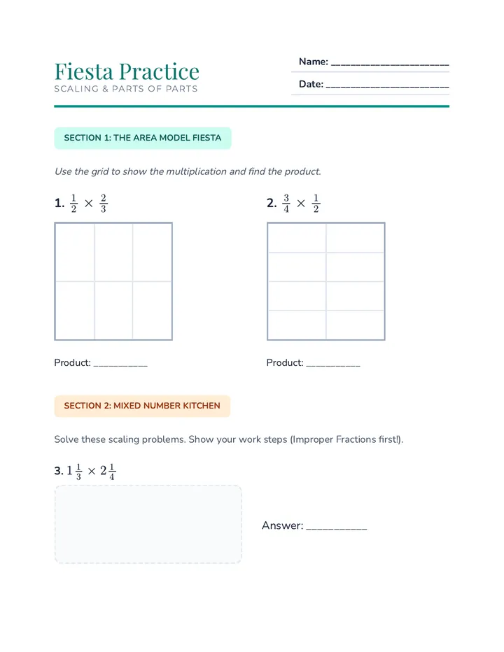 Fiesta Practice Worksheet
