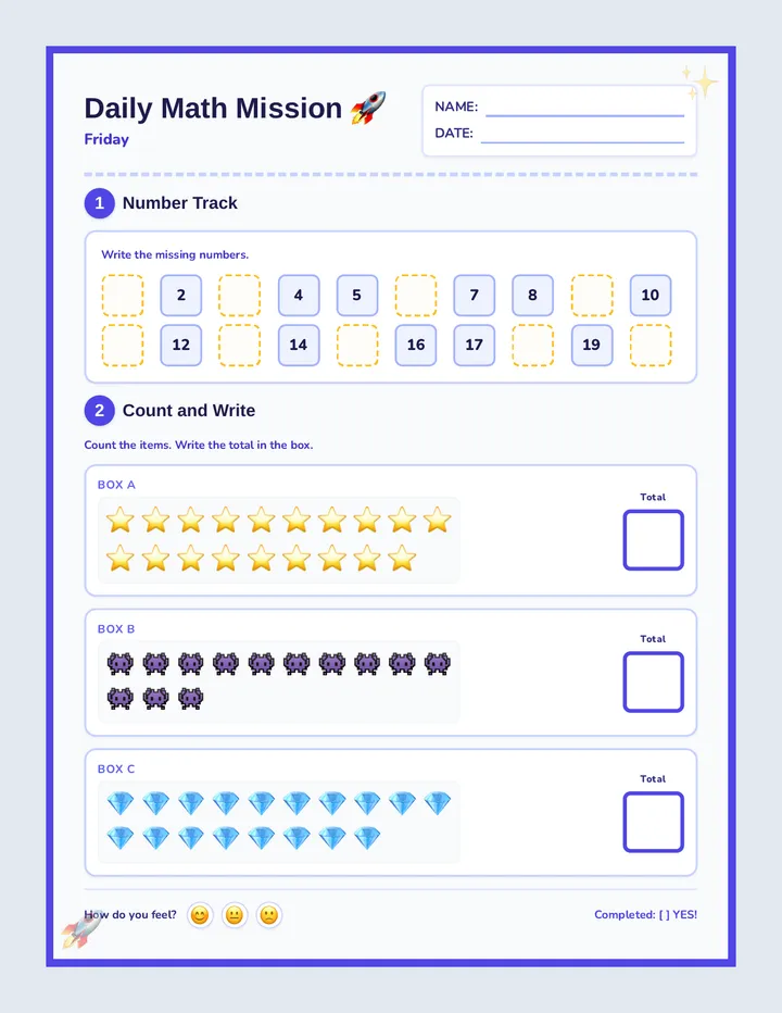 Friday Space Cadet Worksheet