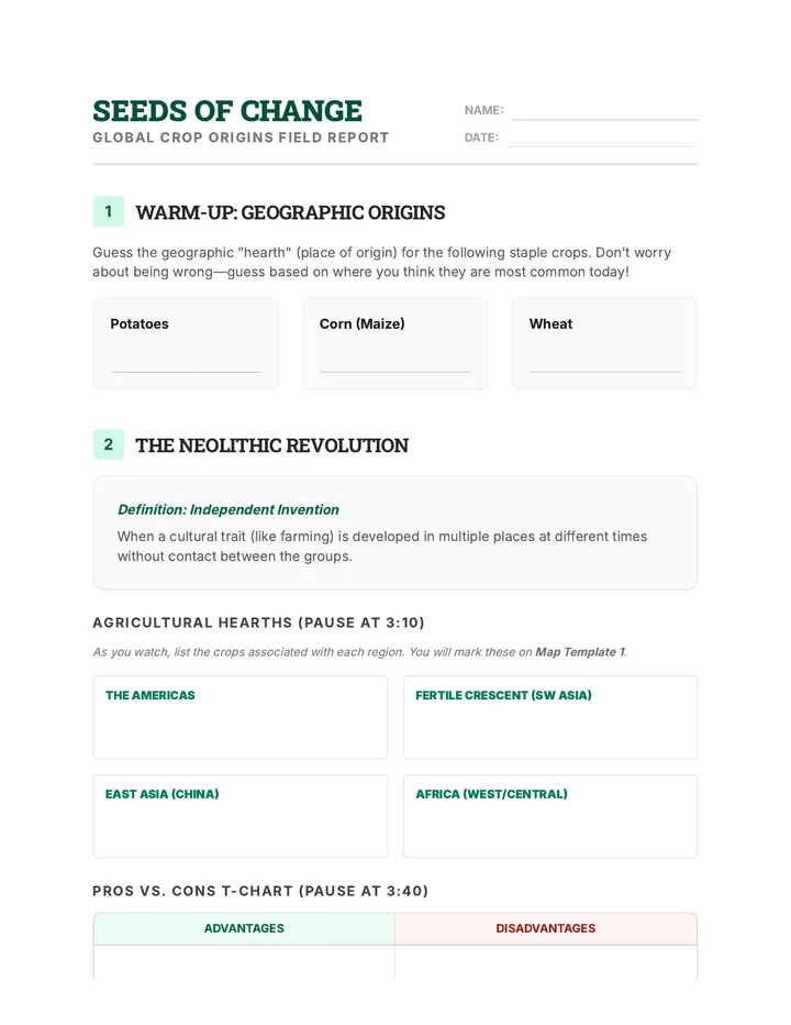 Seeds of Change Worksheet