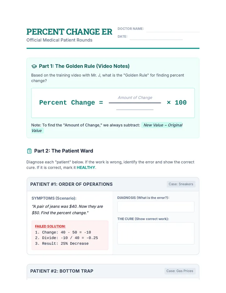 Percent Change Doctor Worksheet