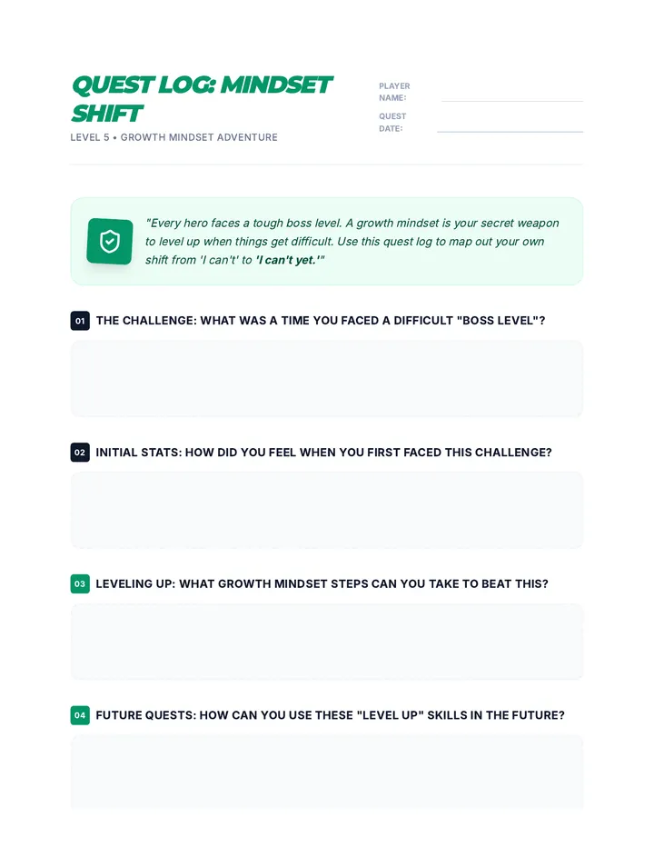 Growth Mindset Reflection Worksheet