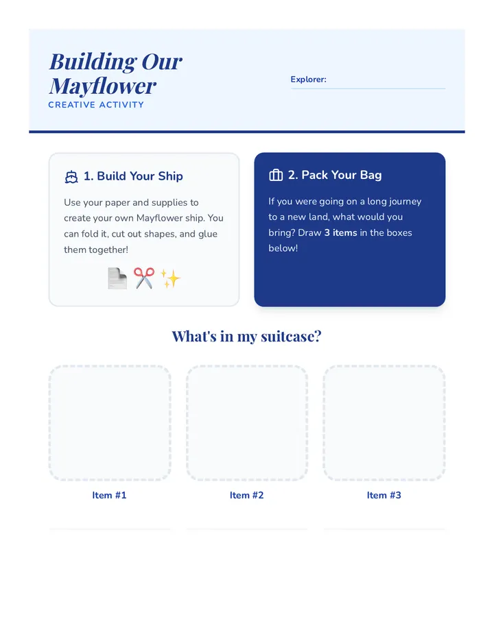 Building Our Mayflower Activity Sheet