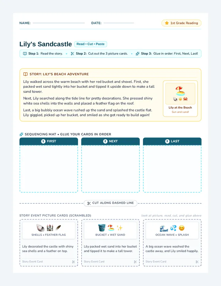 Sandcastle Story Sequencing Activity