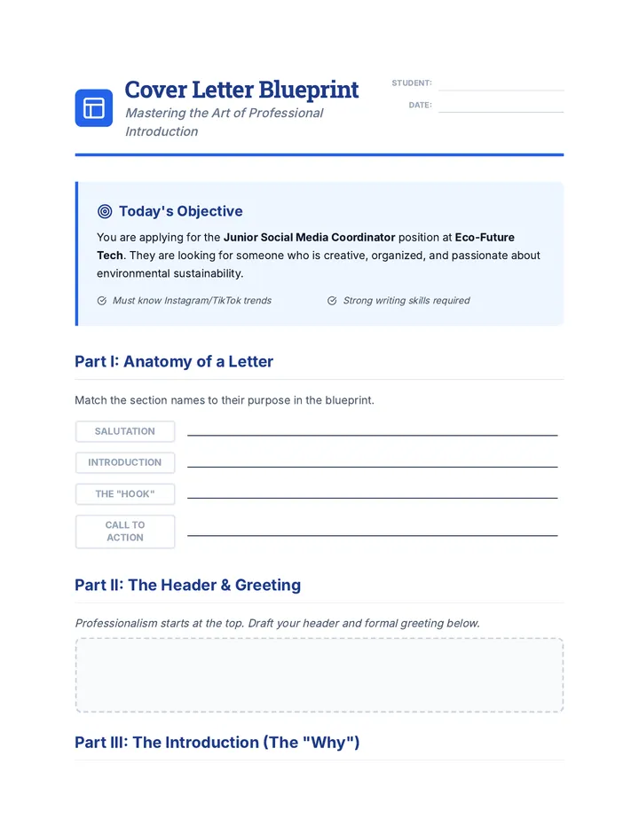 Cover Letter Blueprint Worksheet