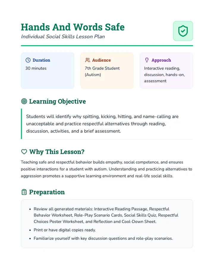 Safe Hands Lesson Plan