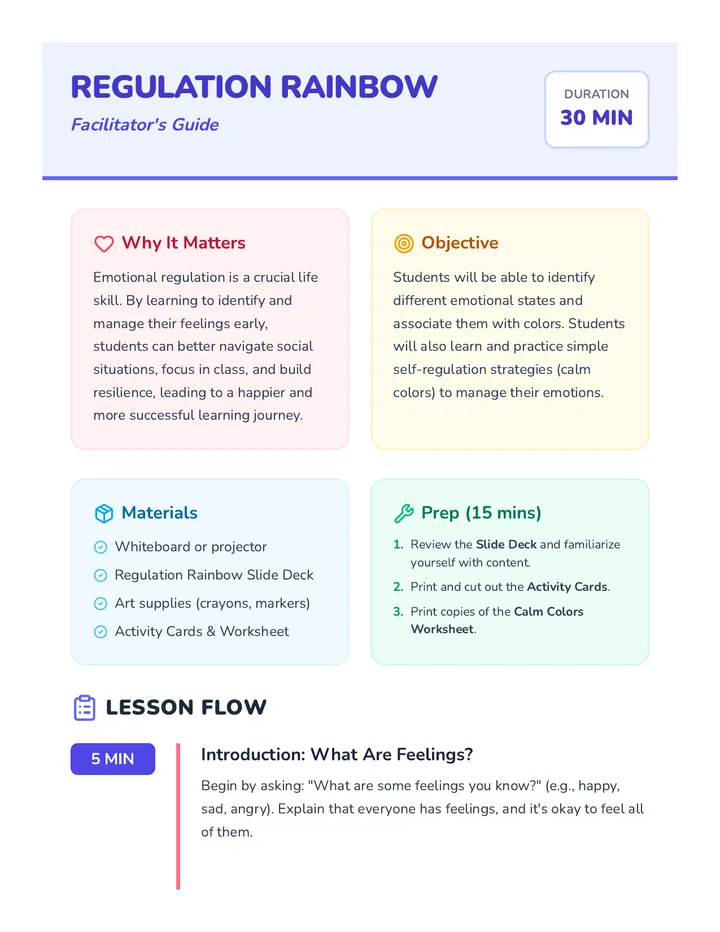 Regulation Rainbow Lesson Plan