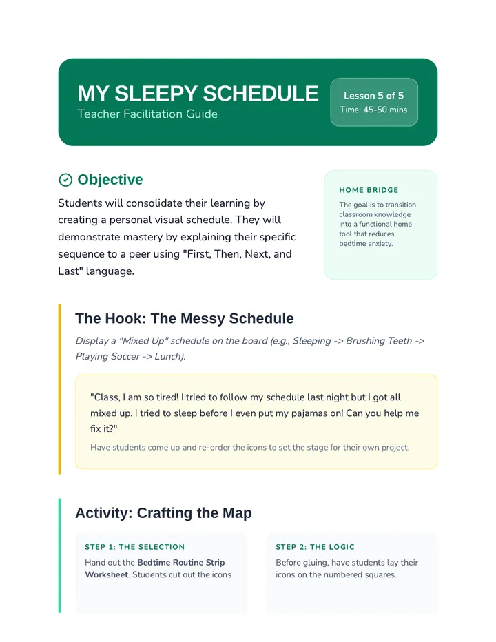 My Sleepy Schedule Teacher Guide