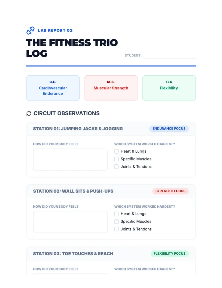 Fitness Trio Log Worksheet