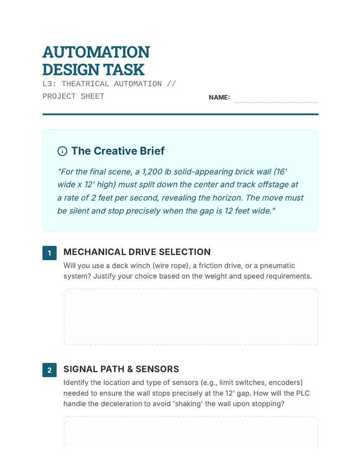 Automation Design Task Project Sheet