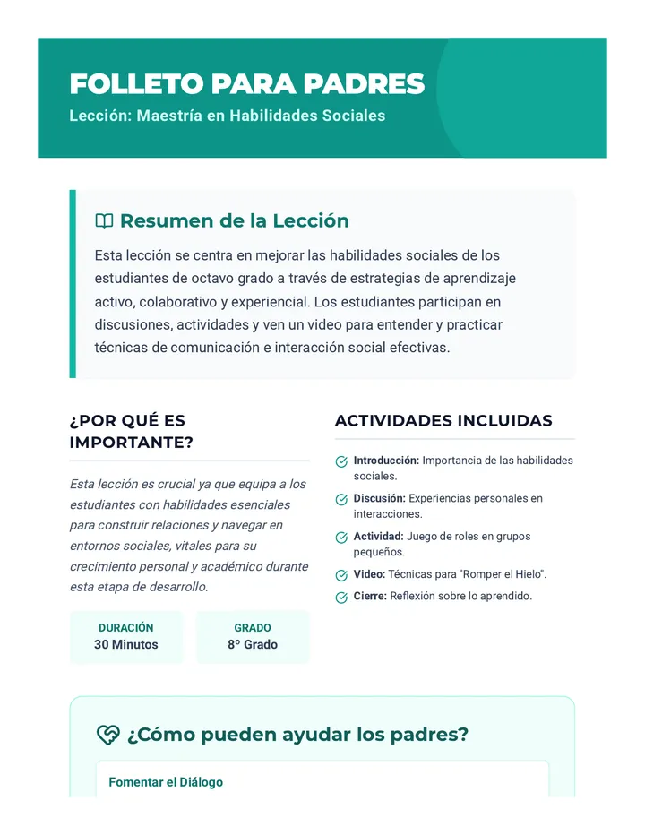 Folleto para Padres de Habilidades Sociales