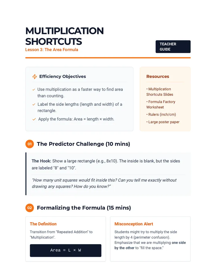 Multiplication Shortcuts Teacher Guide